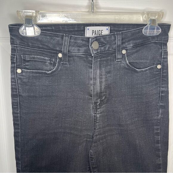 PAIGE Dylan Straight Undone Jeans Frayed cuffs Ankle Skinny Faded Black Denim 25 - Picture 4 of 10